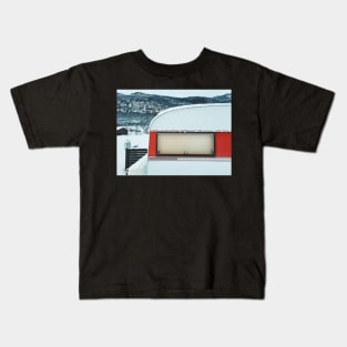 Snow-Covered Caravan in Frozen Winter Landscape in Scandinavia Kids T-Shirt